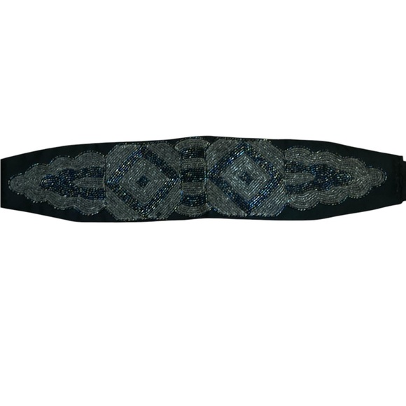Vintage Black Beaded  Embellished Belt by Vinky - 39” long-18W main image 4